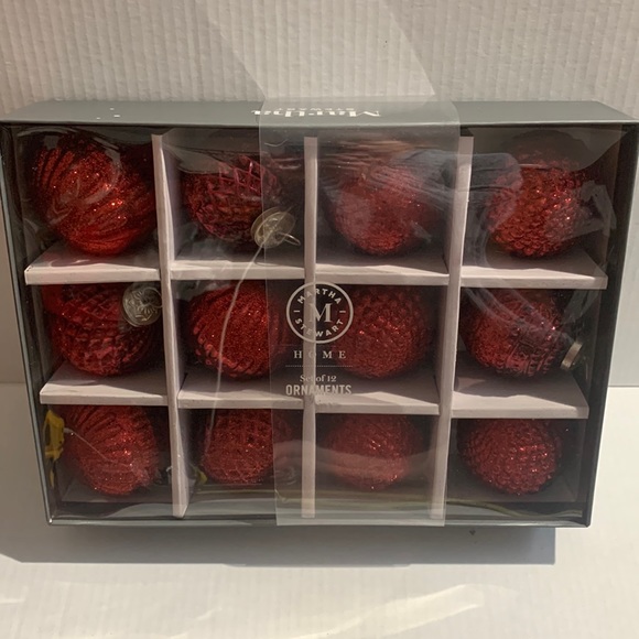 Martha Stewart Ornaments 12 Red Glitter Glass Embellished Christmas Ornaments - Picture 3 of 9